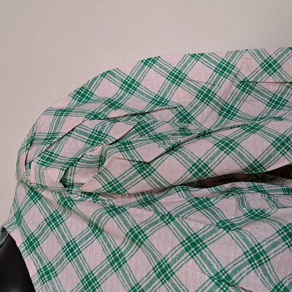 ASOS Daisy Street Check Balloon Sleeve Top Pink Green - Picture 7 of 14